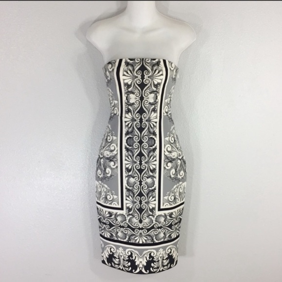 Express damas scroll print tube strapless dress - Picture 2 of 8